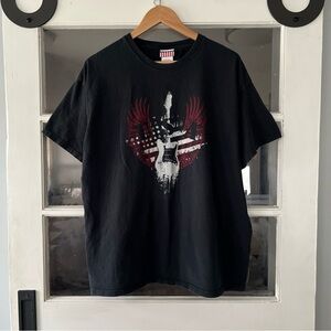 Men's Black Graphic Of Guitar With Wings American Flag and USA Lettering Tee
